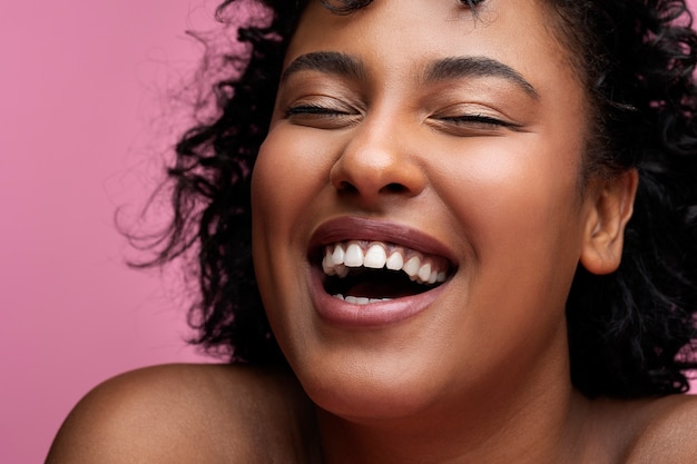 Portrait of model with pink background