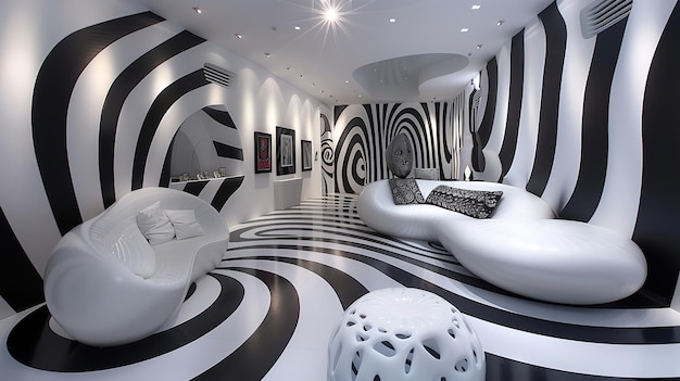 Portrait of modern black and white interior design zebra type color combination with a big space for text Generative AI