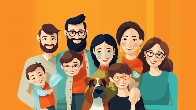 Portrait of modern family together Colorful illustration