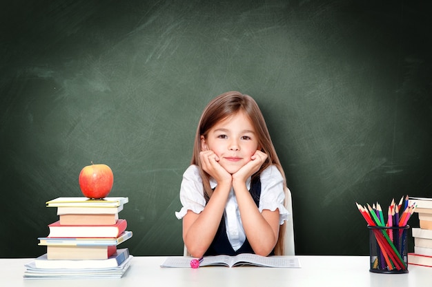 Portrait of modern, happy and cute teen school girl.