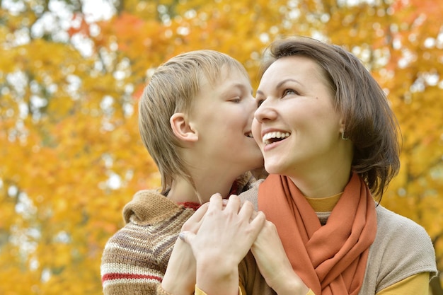 Portrait of a mom and son looking