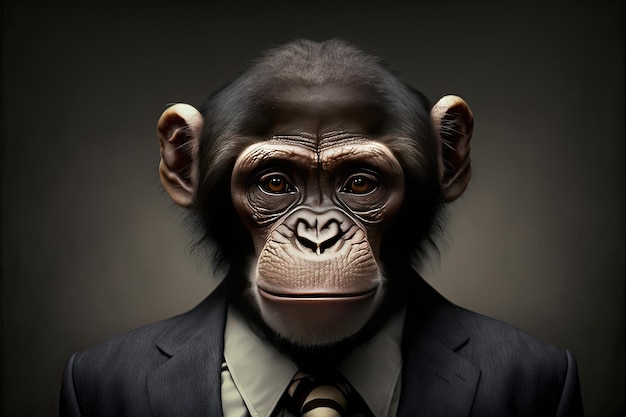 Portrait of monkey businessman Animal head in business suit