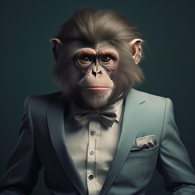 Portrait of a monkey in a fashionable suit Generative AI