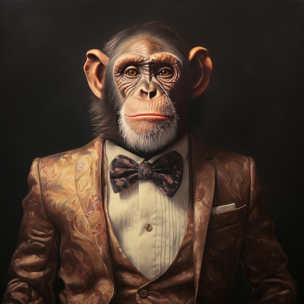 Portrait of a monkey in a fashionable suit Generative AI