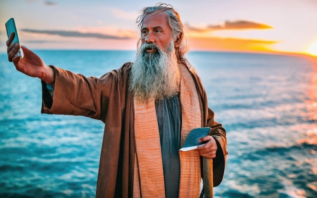 Portrait of Moses during the Exodus from Egypt crossing the parted sea