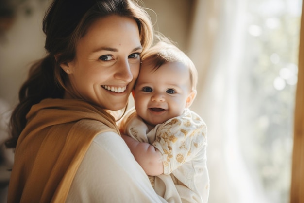 Portrait of mother and baby beautiful and smiling cinematic photoshoot