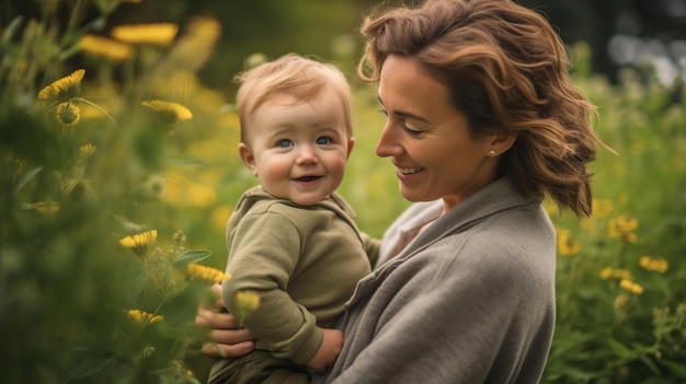 Portrait of a mother and cute child bond