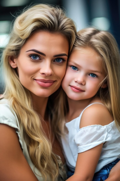 Foto ritratto di una madre e una figlia che si uniscono all'aeroporto