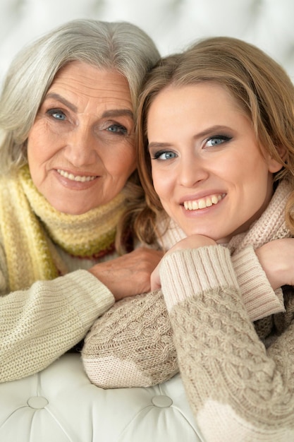 Portrait of mother and daughter, close up