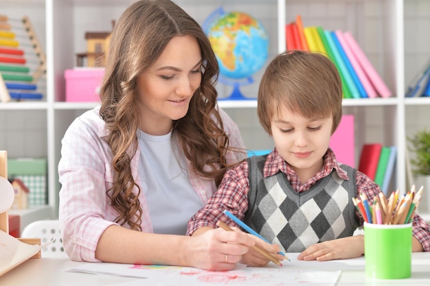 Portrait of a mother and son drawing