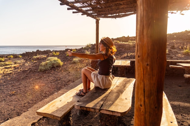 Portrait of mother and son on vacation at Tacoron beach on El Hierro Canary Islands