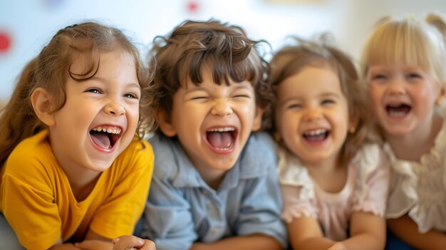 Portrait Of MultiCultural Children Hanging Out With Friends In The Countryside Together