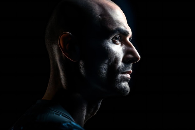 Portrait of a muscular man in a dark room Black background