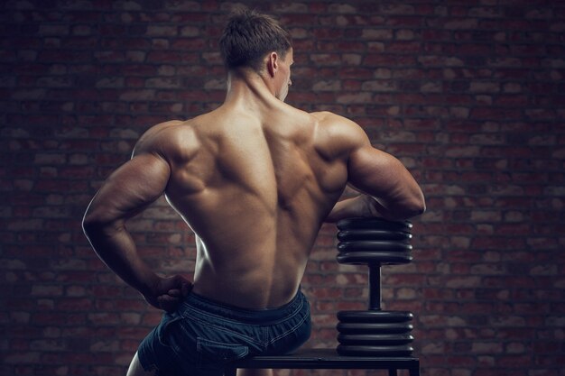 Portrait of a muscular man in gym