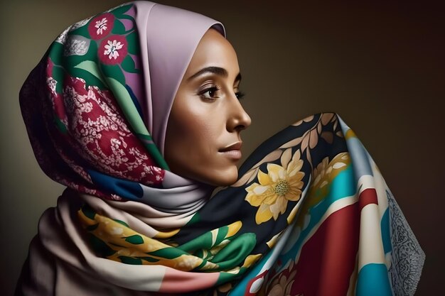 Portrait of a Muslim woman in profile Neural network AI generated