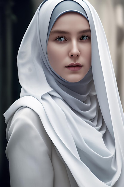 Portrait of a muslim woman in a white hijab