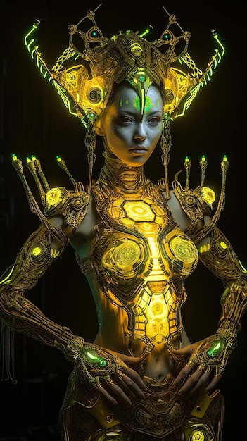 Portrait of a mystical fantasy bioluminescent neon woman Glamorous fashionable lady