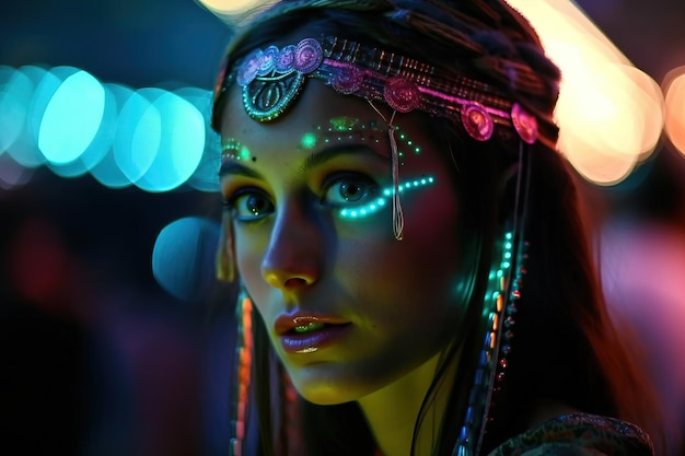 Portrait of a mystical fantasy bioluminescent woman Glamorous fashionable lady