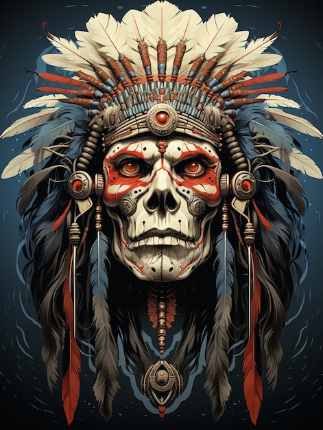 portrait of a native in totem style tribal design