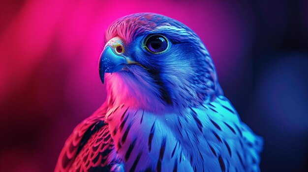 Portrait of a Neon color falcon bird of prey AI Generated illustration