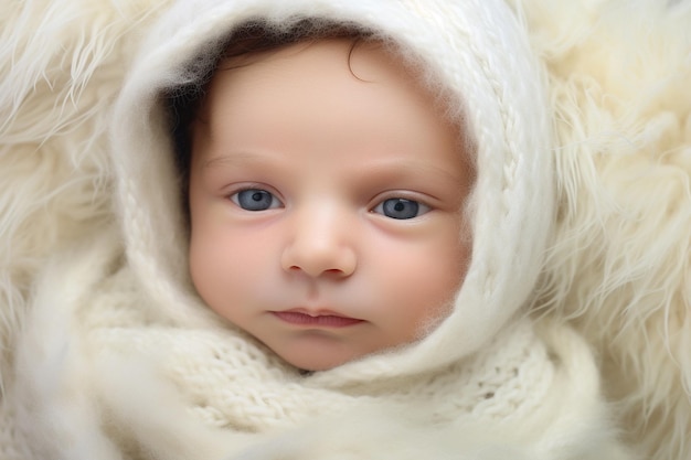 Portrait of a newborn baby against a cream blanket