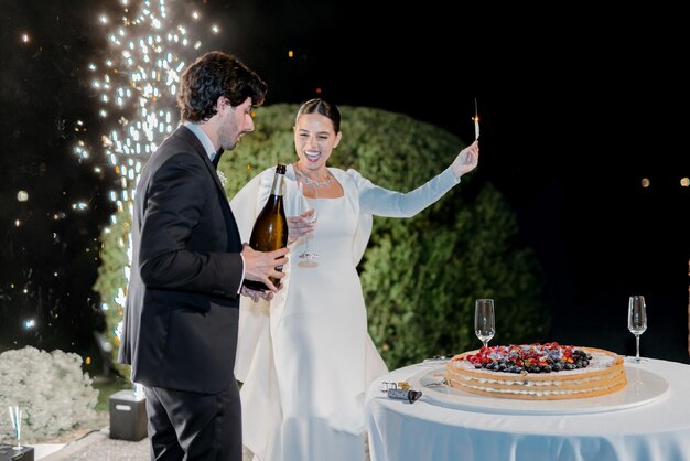 Portrait of the newlyweds at the presidium