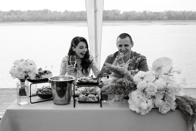 portrait of the newlyweds at the presidium