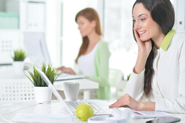 Portrait of a nice business woman with a laptop