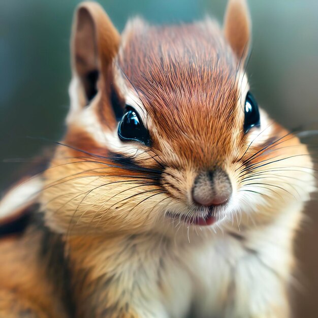 Photo portrait of nice and cute chipmunk closeup