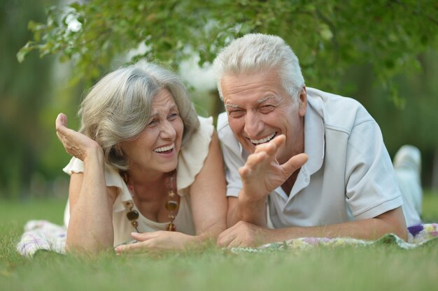 Portrait of a nice mature couple in spring park