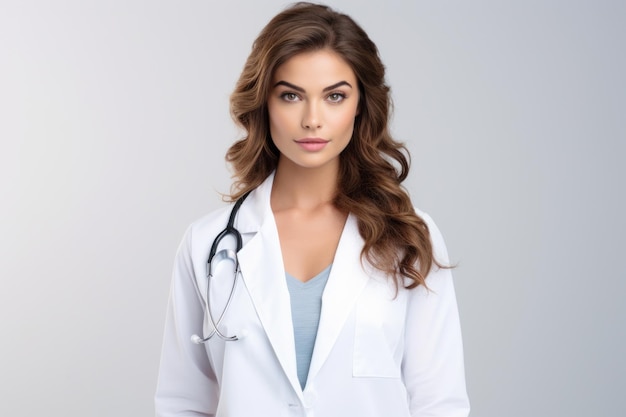 Portrait of nice woman attractive experienced skilled medic wavy haired nurse