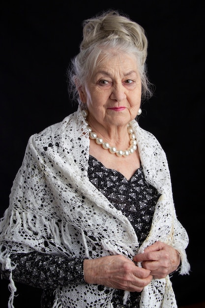 Photo portrait of a ninety year old woman.