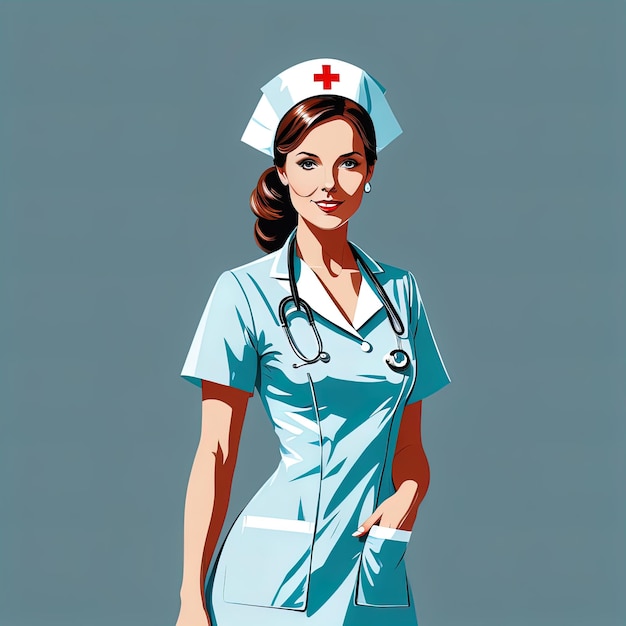 블루 유니폼을 입은 간호사의 초상화와 스테토스코프 격리된  ⁇ 터 일러스트레이션 간호사의 초상화