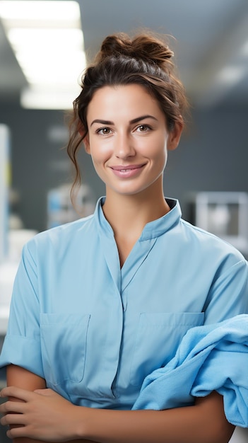 Photo portrait of nurse during her working time generative ai