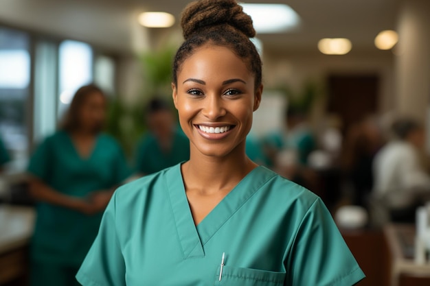 Portrait of nurse in scrubs at the clinic