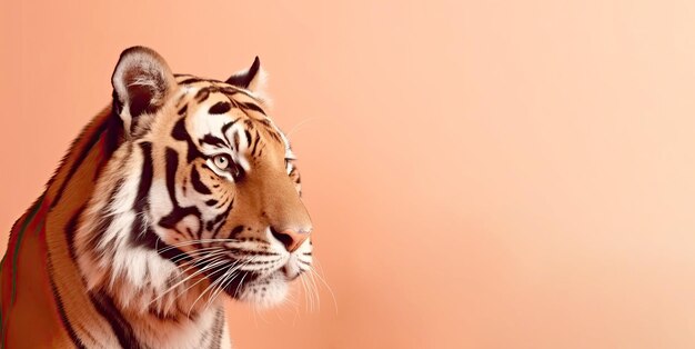 Фото Портрет удивительного тигра на оранжевом фоне generative ai