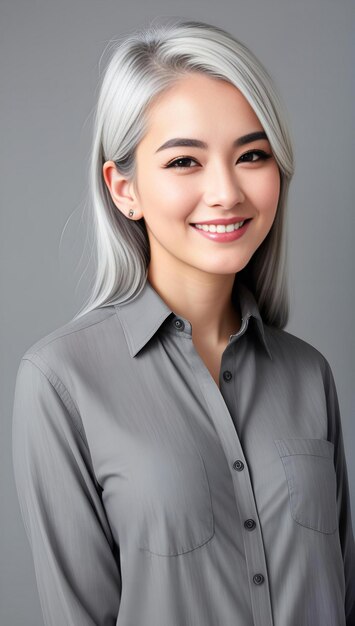 Фото Портрет красивой азиатской деловой женщины на сером фоне