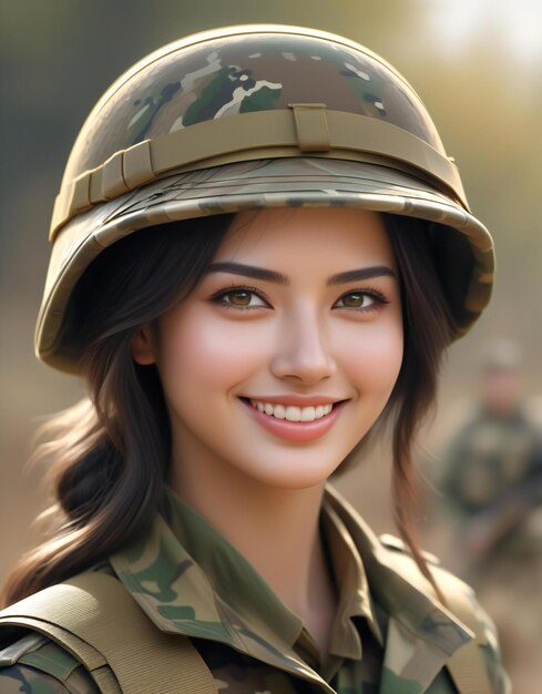 사진 군복을 입은 아름다운 아시아 소녀의 초상화