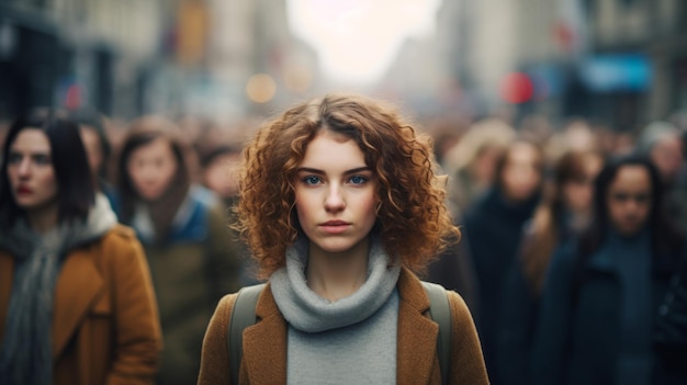 Фото Портрет красивой молодой женщины с кудрявыми волосами на улице
