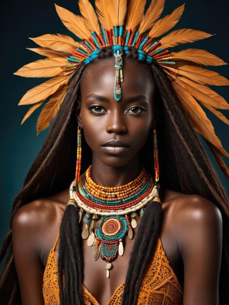 Фото Портрет чернокожей девушки в национальной одежде