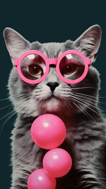 Фото Портрет кота в розовых очках, изолированных на черном фоне, генеративный ai