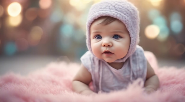 사진 추상적인 배경에 있는 귀여운 아기의 초상화