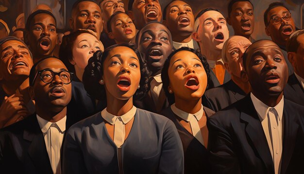 写真 市民権運動に関連する賛美歌や歌を歌っている合唱団の肖像画