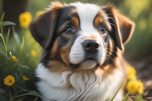 写真 カラフルな背景の可愛い犬の肖像画 スタジオショット ai generative