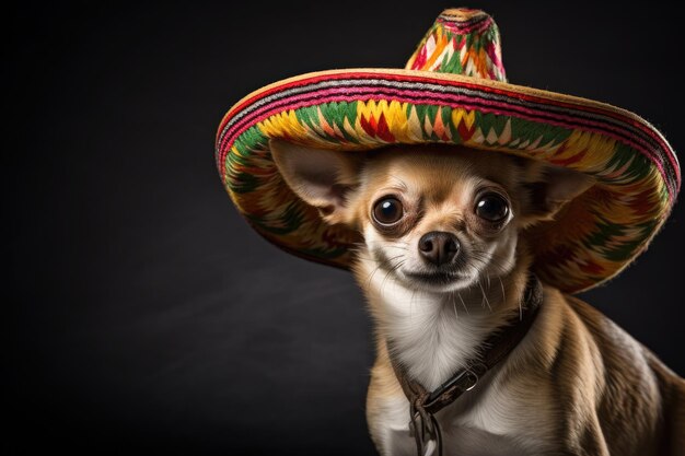 사진 멕시코 모자와 치와와 품종의 강아지의 초상화
