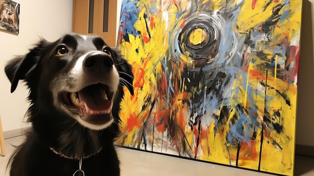 Фото Портрет собаки, стоящей перед масляной живописью генеративный ии