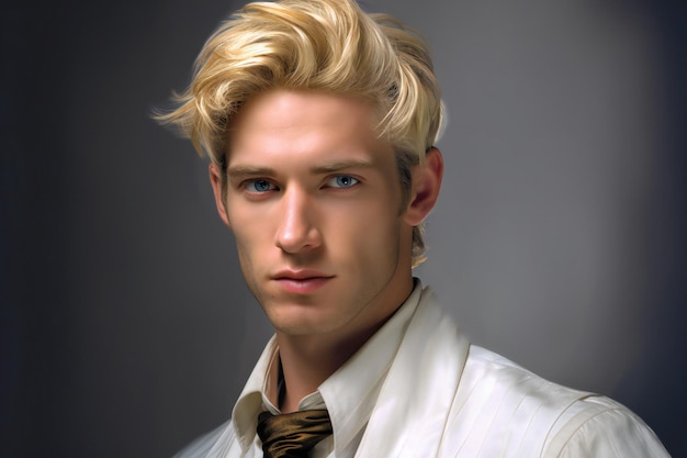 사진 금발 머리를 가진 잘 생긴 젊은 남자의 초상화 남자의 아름다움 패션