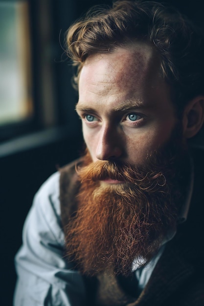 Фото Портрет красивого молодого человека с длинной красной бородой и усами