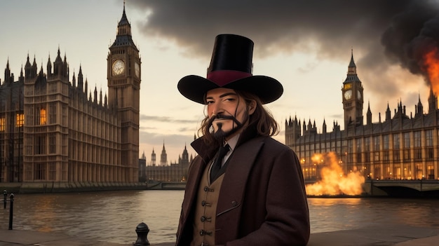 写真 ロンドンのビッグ・ベンの前に立っている優雅なスーツを着た男の肖像画
