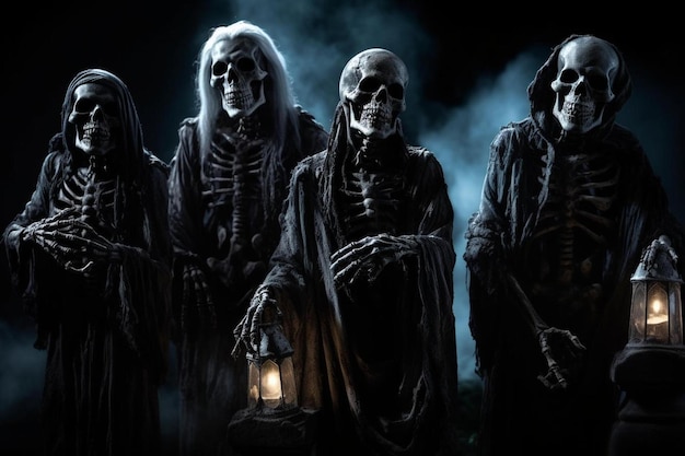 Фото Портрет мумии, ведьмы-зомби и вампира, готовых к вечеринке на хэллоуин.